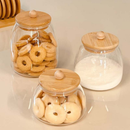 Pote BOLINHA TRANSPARENTE Vidro Hermético Tampa Bambu Porta Mantimentos 450ML