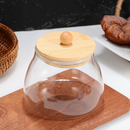 Pote BOLINHA TRANSPARENTE Vidro Hermético Tampa Bambu Porta Mantimentos 450ML